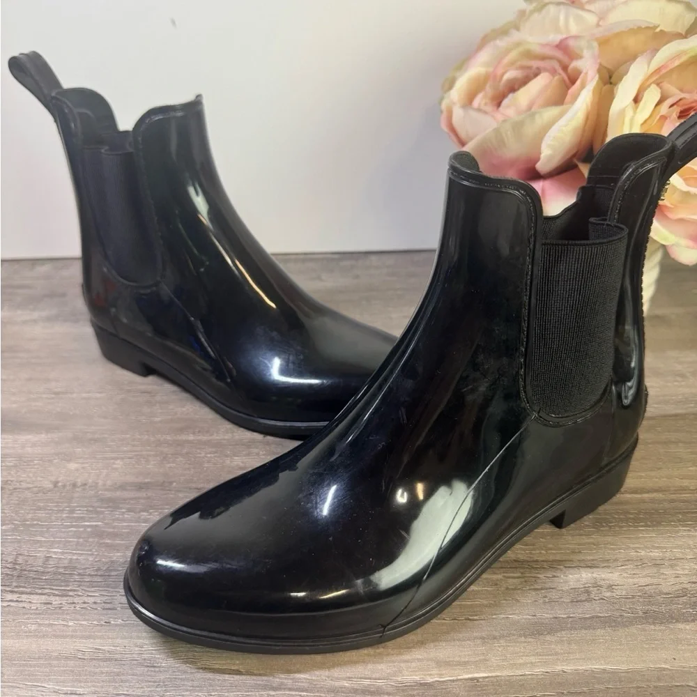 Sam Edelman Tinsley Chelsea Glossy Black Ankle Rubber Rainboots size 7